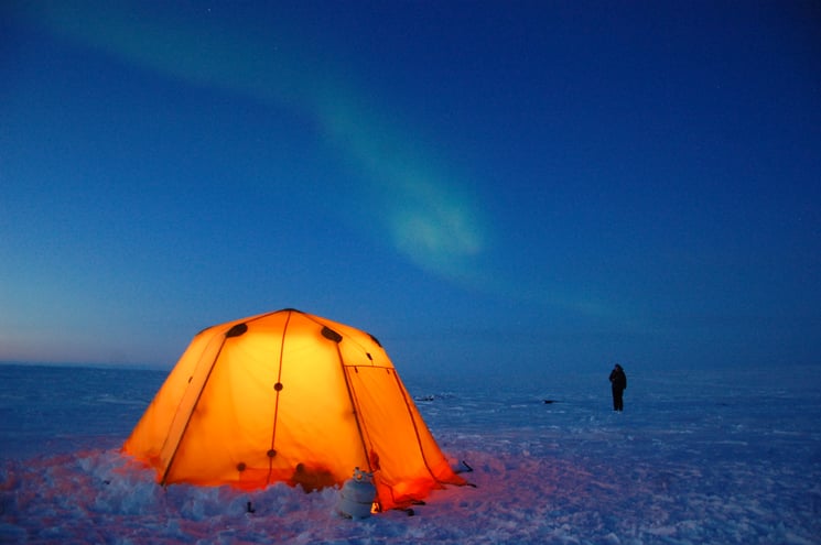 Arctic Oven Overnight Camp Exterior with Northern Lights_DSC_8813