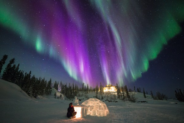The Northern Lights with Igloo in front
