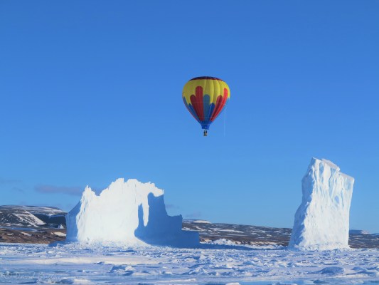above the sea-ice in a hot air balloon