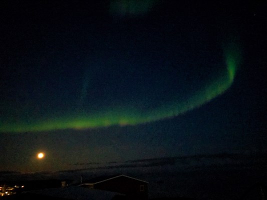 northern lights with full moon