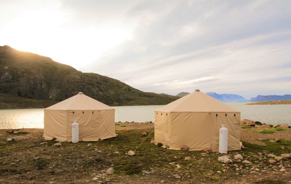 Arctic camp. Yurts. Mountain backgrounds. Beach.